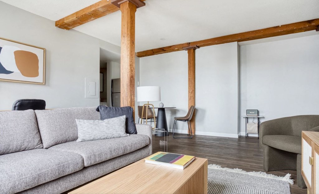 a living room with a couch and a coffee table